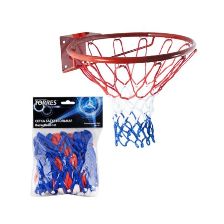 Купить Сетка баскетбольная Torres, нить 4 мм, бело-сине-красная в Грозном 